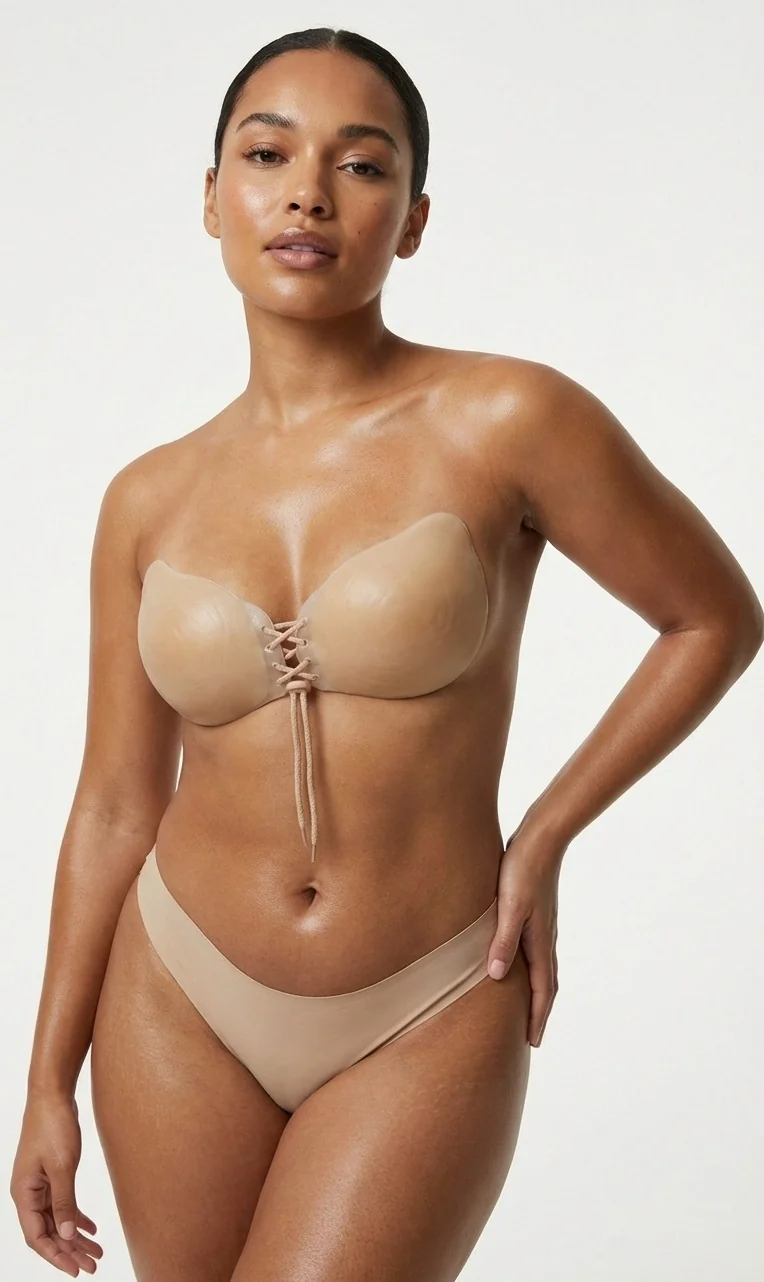 LunaIntim Kadın Straplez Silikon Sütyen Bağlamalı Ten Rengi - Detay Görünüm